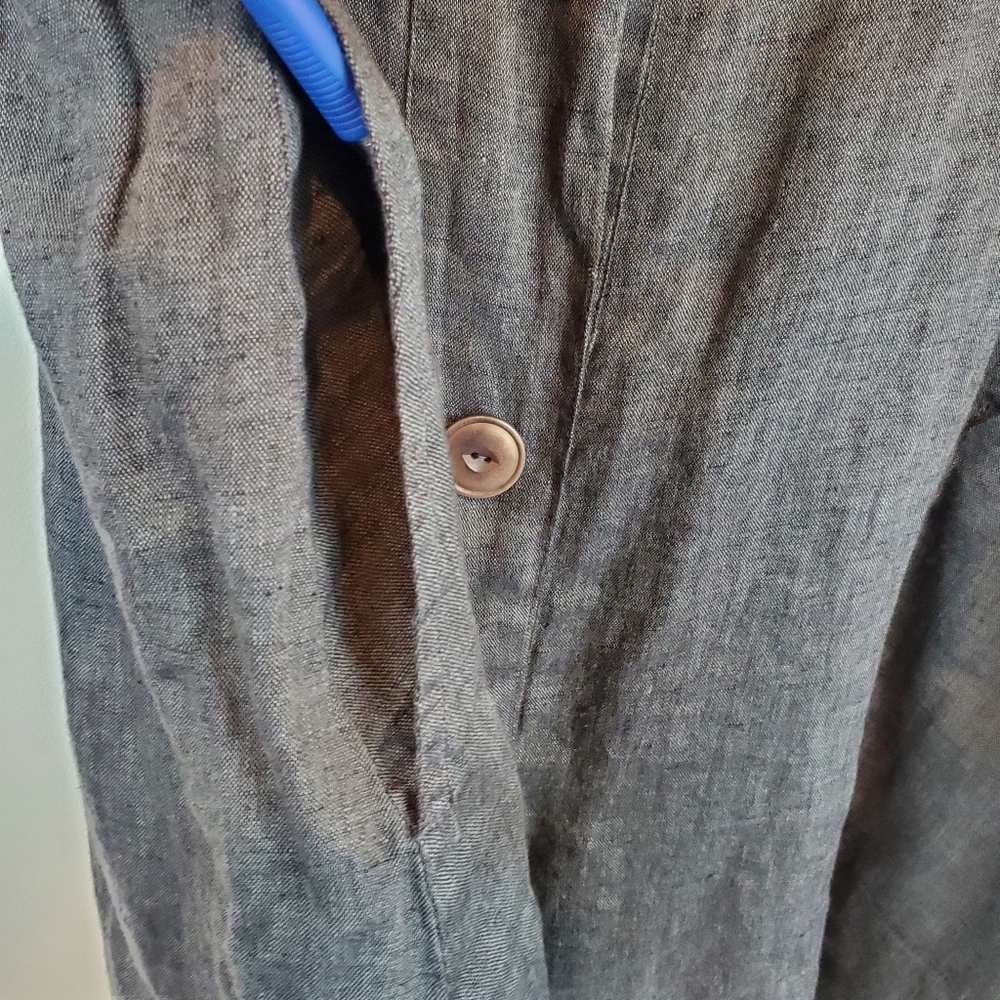 FLAX Gray 100% Linen Button Down Blouse Top Size Small Womens - Picture 5 of 10